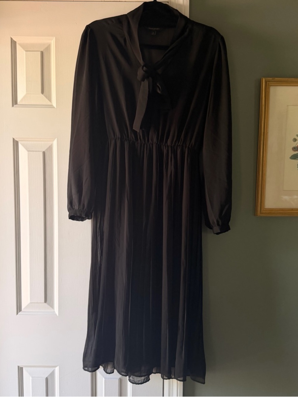 Banana Republic Black Chiffon Tie Neck Long Sleeve Midi Dress Sz 6